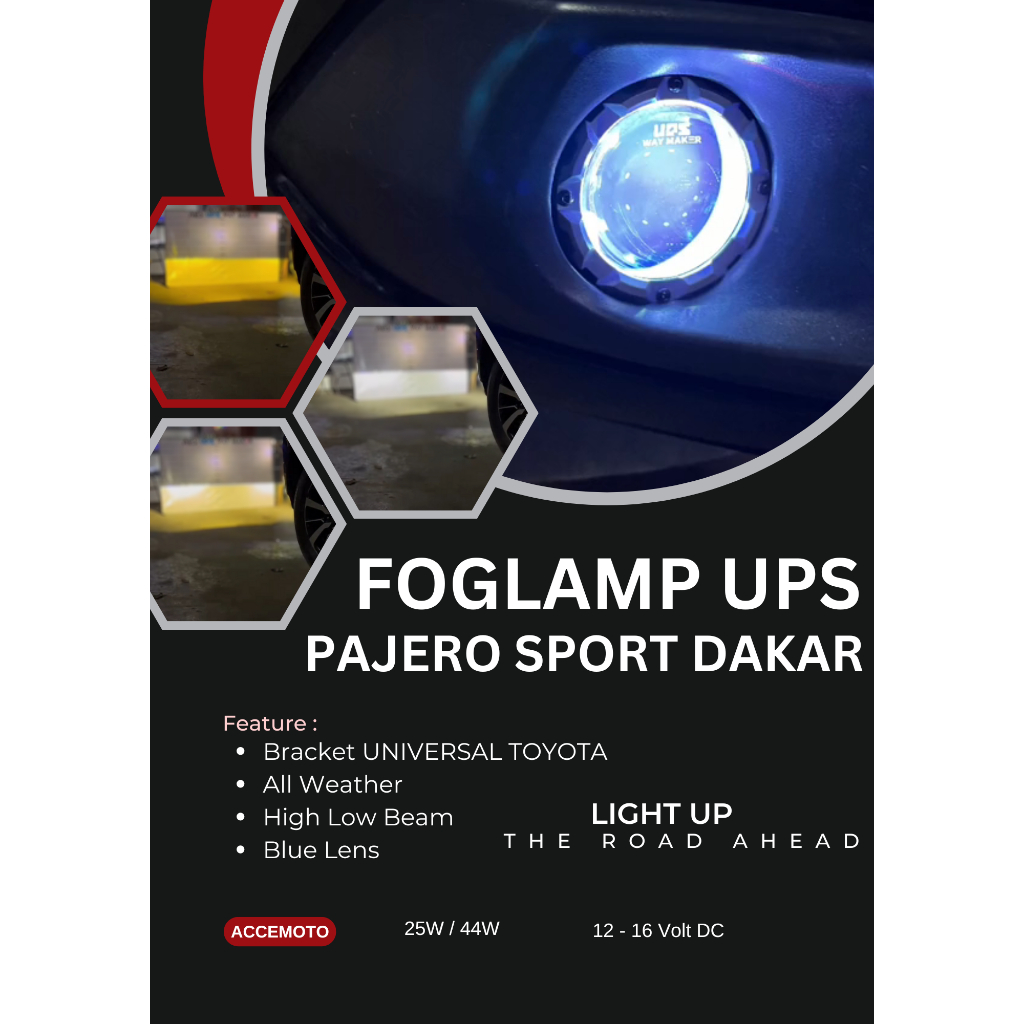 Foglamp Biled 3 Inch 3 Warna Pajero Sport 2017-2020 Way Maker Bluelens Lampu Kabut LED Projector