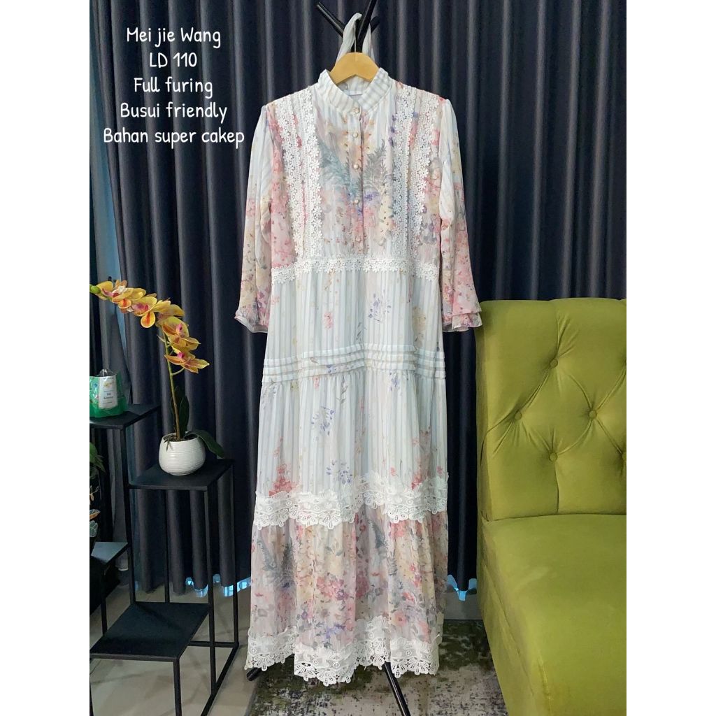 Mei Jie Wang LD110 Dress Full Furing Busui Friendly Bahan Super Cakepp (Mejiwang)