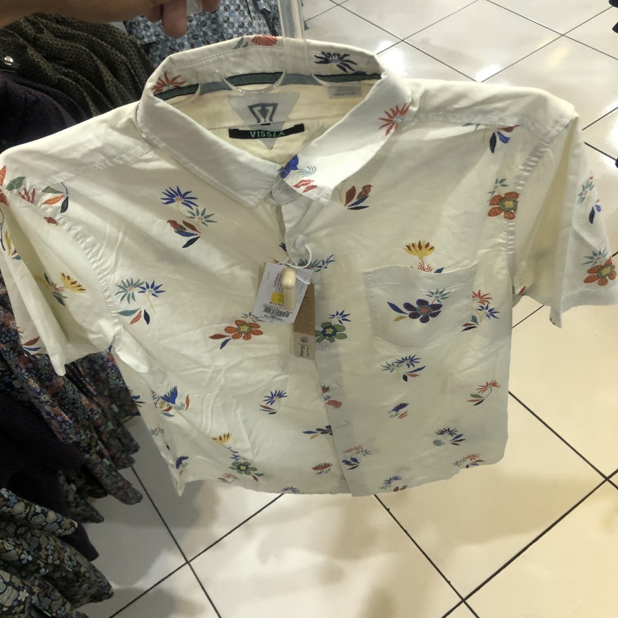 Kemeja pria vissla original coral vission short sleeve shirt bon white