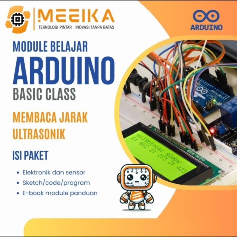 Module belajar arduino SENSOR JARAK ULTRASONIK BASIC CLASS paket arduino kit pemula