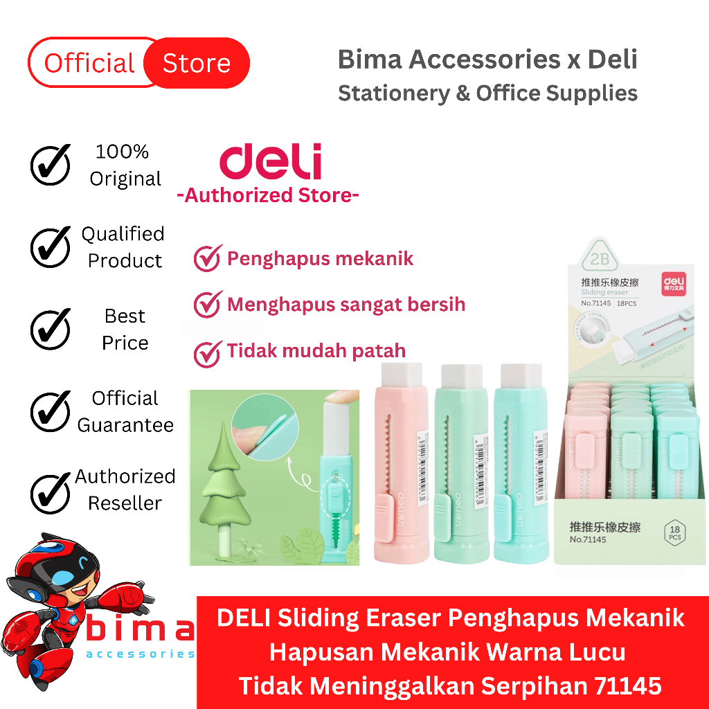 

DELI Penghapus Pensil Mekanik Lipstick Lucu Hapusan Sangat Bersih Tidak Kotor Sliding Eraser 71145