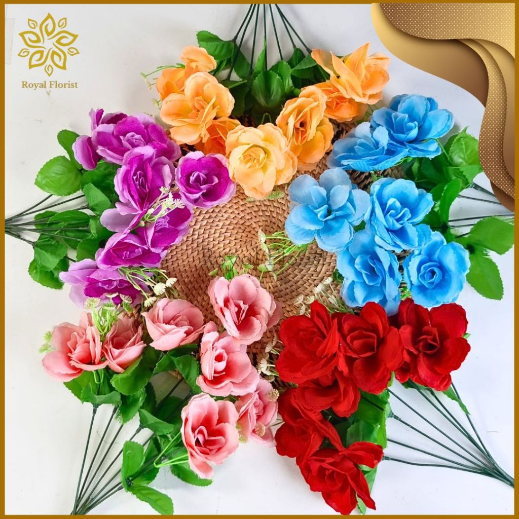 Bunga Mawar Jepang 7 Cabang/Bunga Hiasan/Bunga Tangkai Plastik Dekorasi Artificial (NK-109)