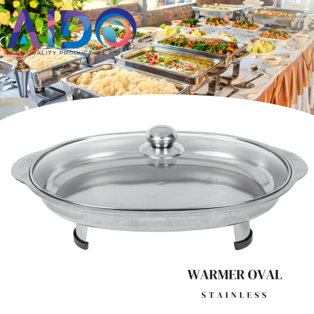 Wadah Prasmanan Stainless Prasmanan Set Wadah Saji Tutup Kaca WARMER BULAT WADAH PRASMANAN BULAT