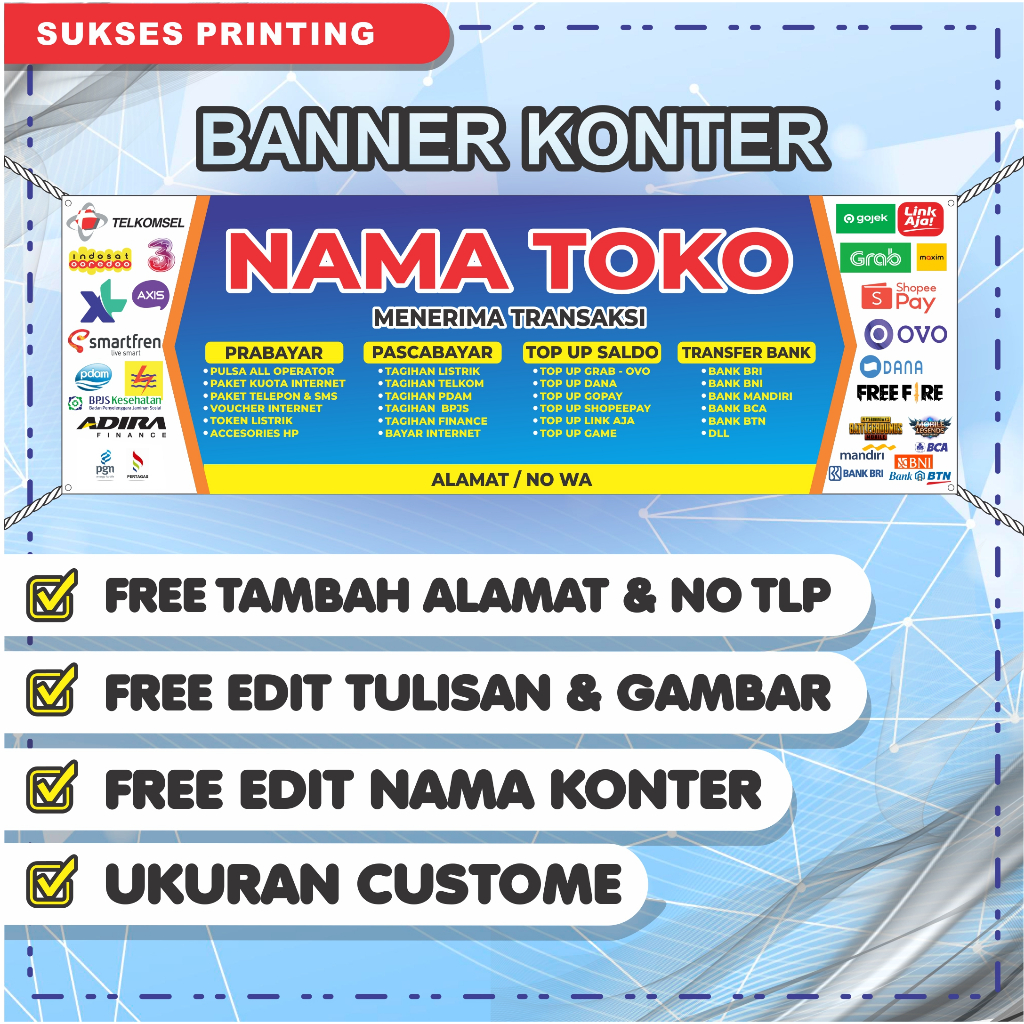 Banner Spanduk  Konter / Celluler Custom nama dan ukuran