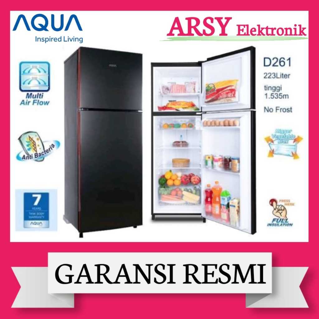 KULKAS AQUA 2PINTU AQR-D261MDS/LEMARI ES AQUA 2PINTU AQR-D261MDS GARANSI RESMI