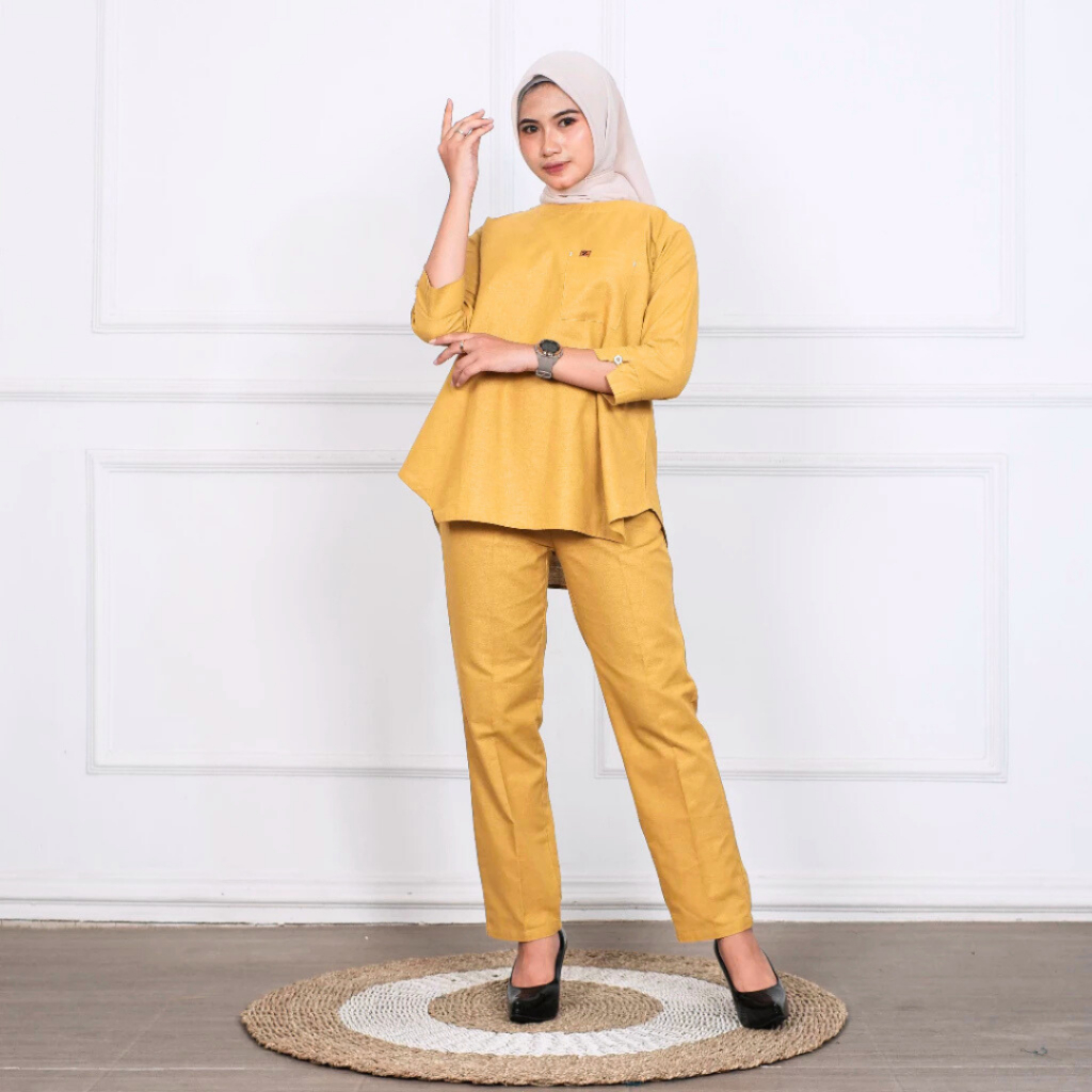 Baju setelan wanita polos bahan katun linen rami premium