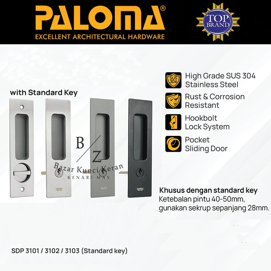 PALOMA SDP 310 Handle Paketan 1 Set Untuk Pintu Geser Sliding Door 1 Daun / 2 Daun Pintu kayu / Alum