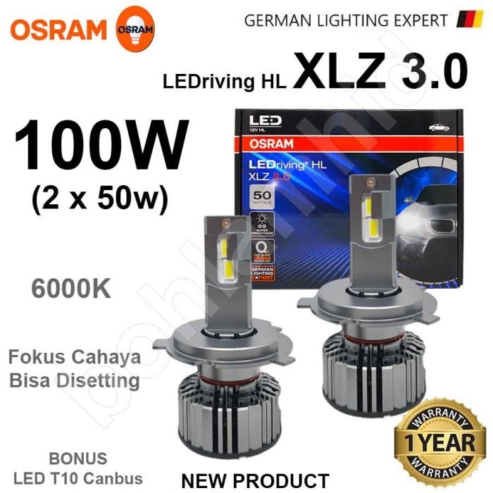 Lampu LED Mobil H4 Hi Lo OSRAM LEDriving XLZ 3.0 100 Watt Bohlam Putih (bonus t10 LUXIMOS)