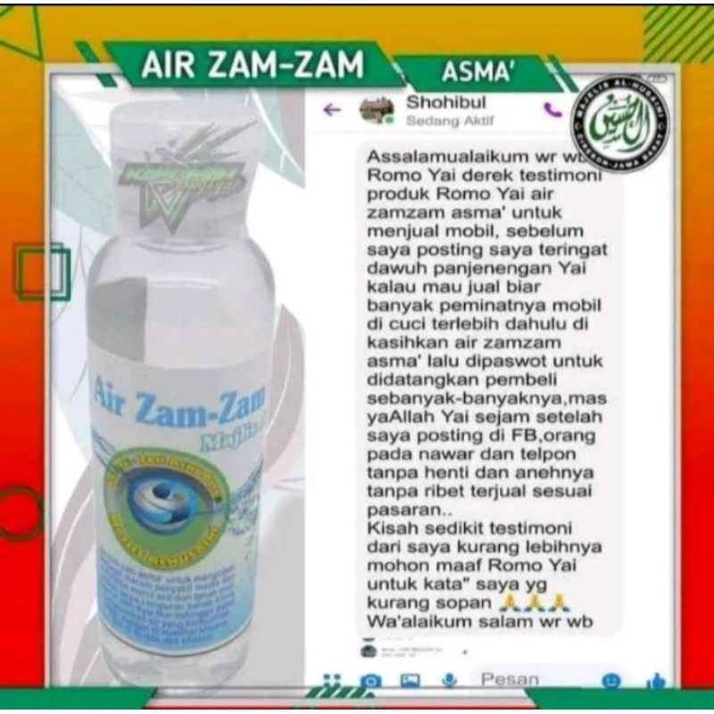 

air zamzam asma' al husaini kemasan 60ml