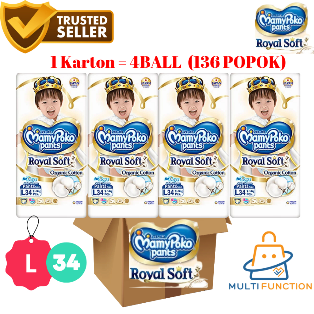 MamyPoko Royal Soft Pants 1 DUS L34 BOY GIRL Organic Cotton - Popok Celana (ISI 4BALL)
