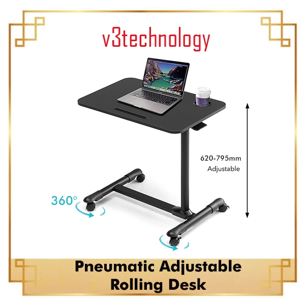 Mobile Standing Desk, Pneumatic Adjustable Rolling Desk - Table Stand Computer Desk