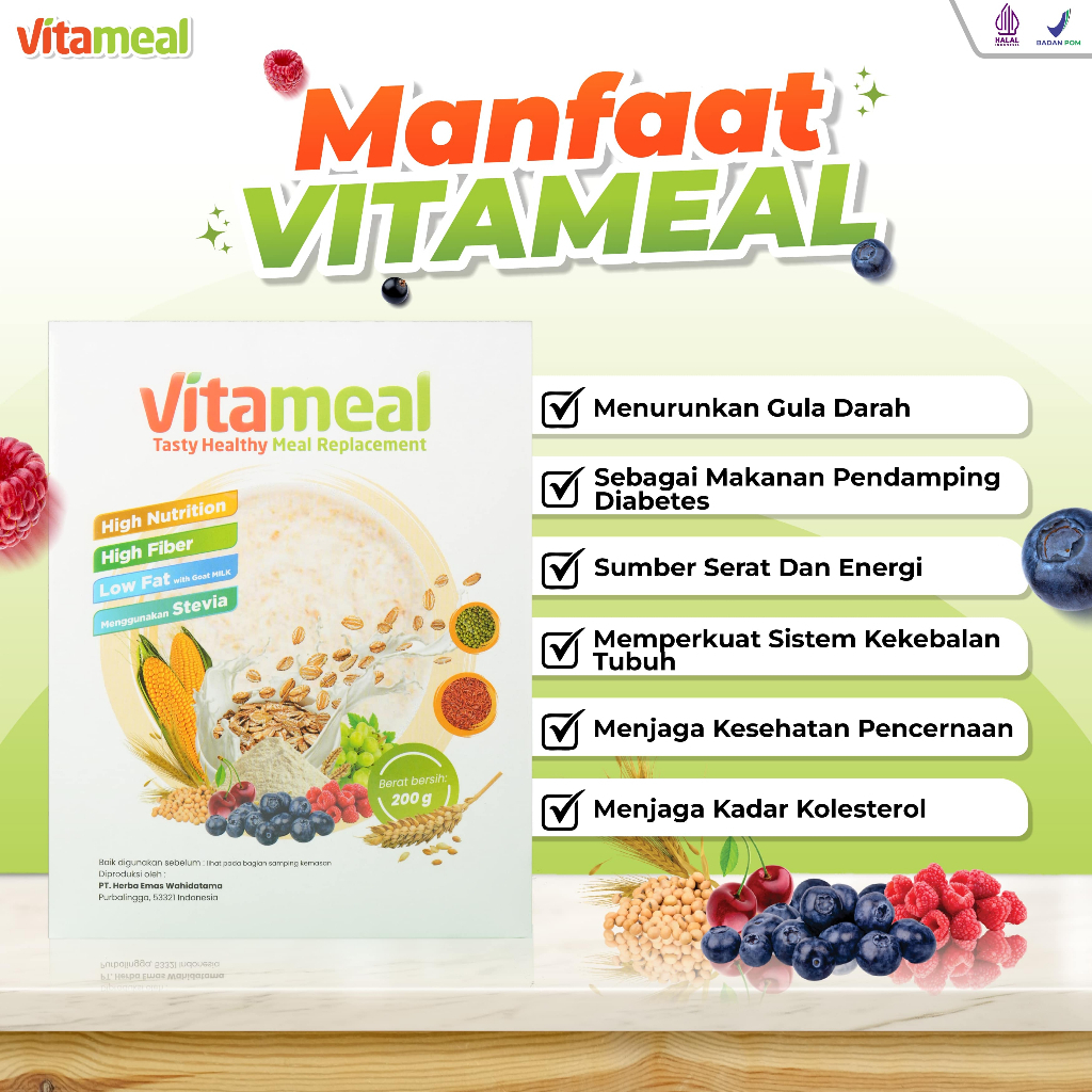 

QH VITAMEAL - Sereal Sehat Multigrain Bantu Turunkan Gula Darah Tinggi Mencegah Diabetes Kolesterol