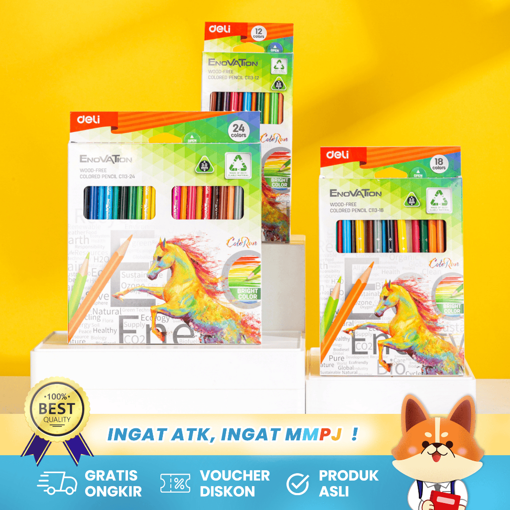 

Deli Pensil Warna 12 / 18 / 24 Enovation Wood-Free EC113 - Warna Cerah Ramah Lingkungan