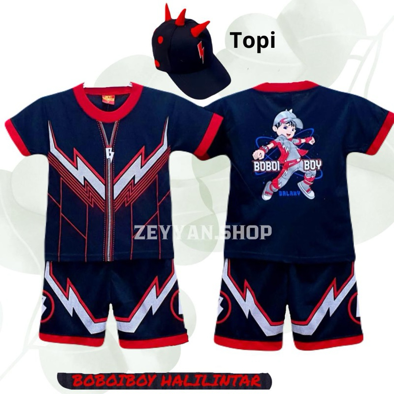 BAJU SETELAN KOSTUM BOBOIBOY ANAK LAKI LAKI TERLENGKAP SUDAH FREE TOPI UNTUK UMUR 1-10 TAHUN