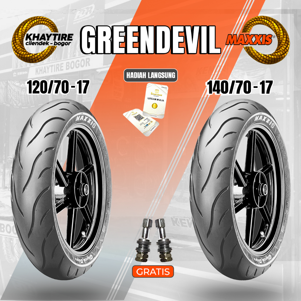 Sepasang Sport-Super Moto MAXXIS GREENDEVIL 120/70 & 140/70 Ring 17 Tubeless