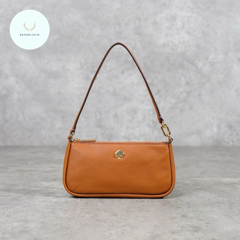 Kate Spade GHW Logo Leather Hobo Bag in Camel & White