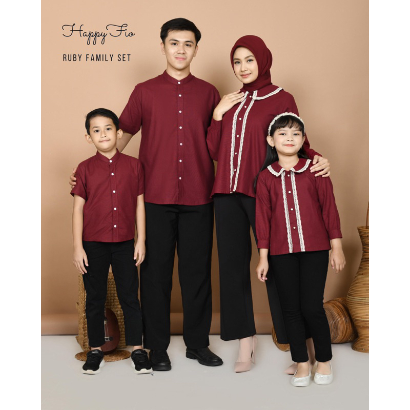 Happyfio Family Set Ruby - Baju Kemeja Couple Keluarga - Sarimbit Series warna Light Burgundy/Maroon