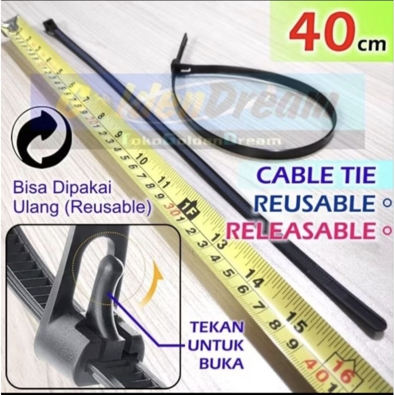 

Panjang 40cm Cable Ties Reusable Bisa Pakai Ulang Kabel Tis Wrap NylonLebih Panjang 40cm x Lebar 8mm(Lebih panjang bisa muat lebih banyak)Harga satuan utk 1pcsCable Ties ini bisa dibuka (RELEASABLE) dan dipakai ulang (REUSABLE)Sangat efisien utk