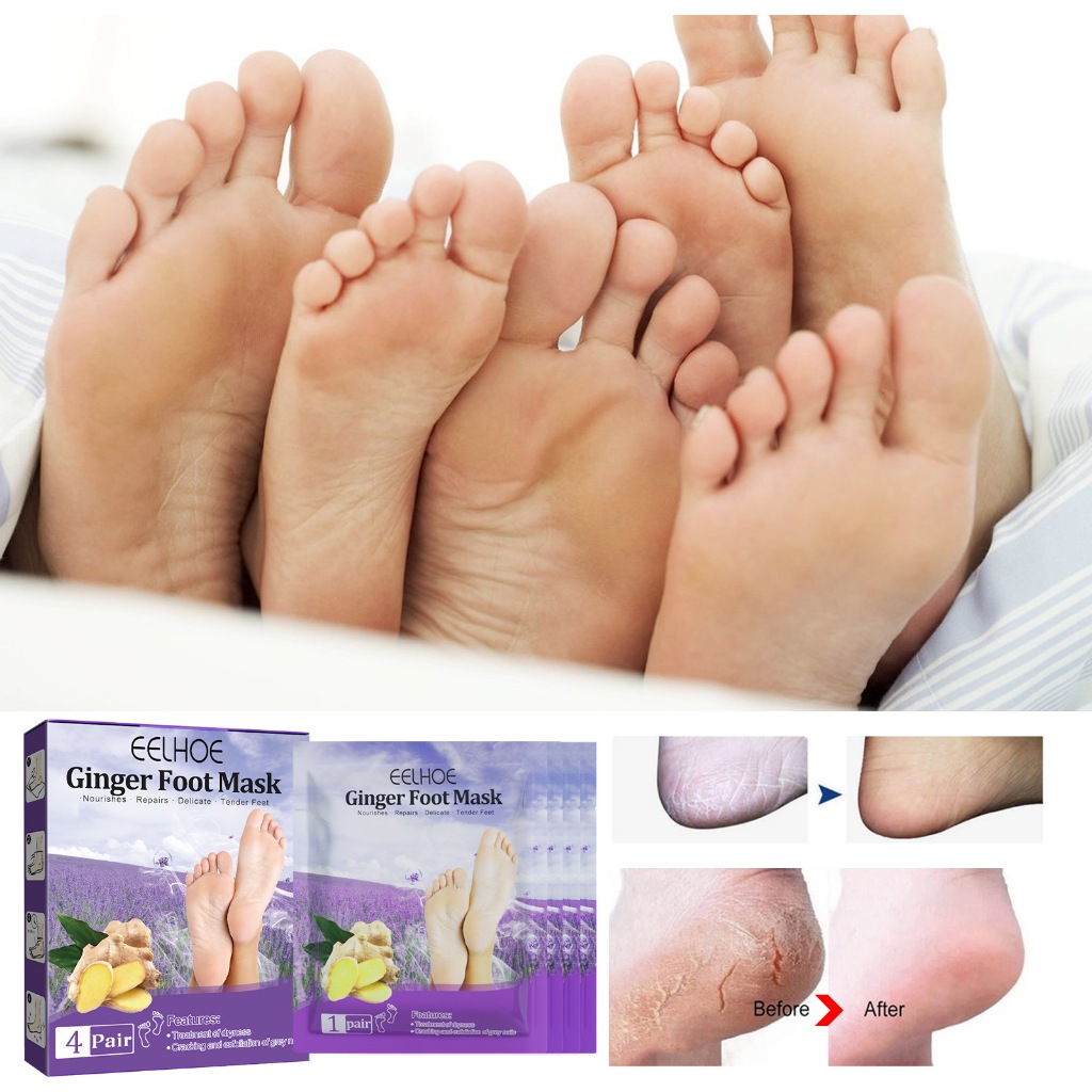 EELHOE Ginger Foot Mask 4pair Masker Kaki Pengelupas Kulit Mati Masker Kaki Pecah Dan Kering Pengelu