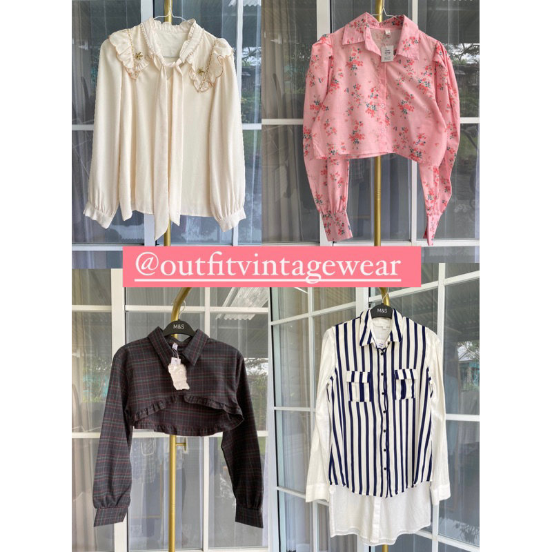 Blouse Wanita Ruffle Salur Stripe Leopard Kotak Flanel Sailor Korea Bangkok Kemeja Flanel Blouse Kor