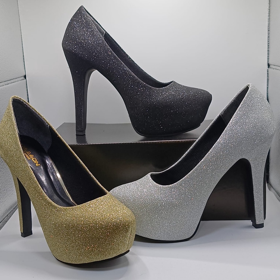 Jangan Ketinggalan order SESEPATU PANTOFEL WANITA HEEL TINGGI 12cm BAHAN GLISTER PREMIUM