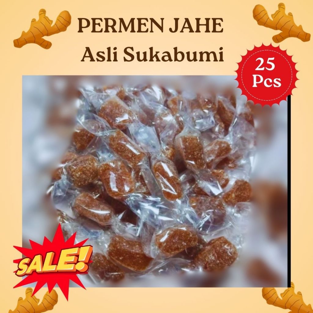 

Cemilan Asli Sukabumi Permen Jahe Traditional Jadul 25 Pcs