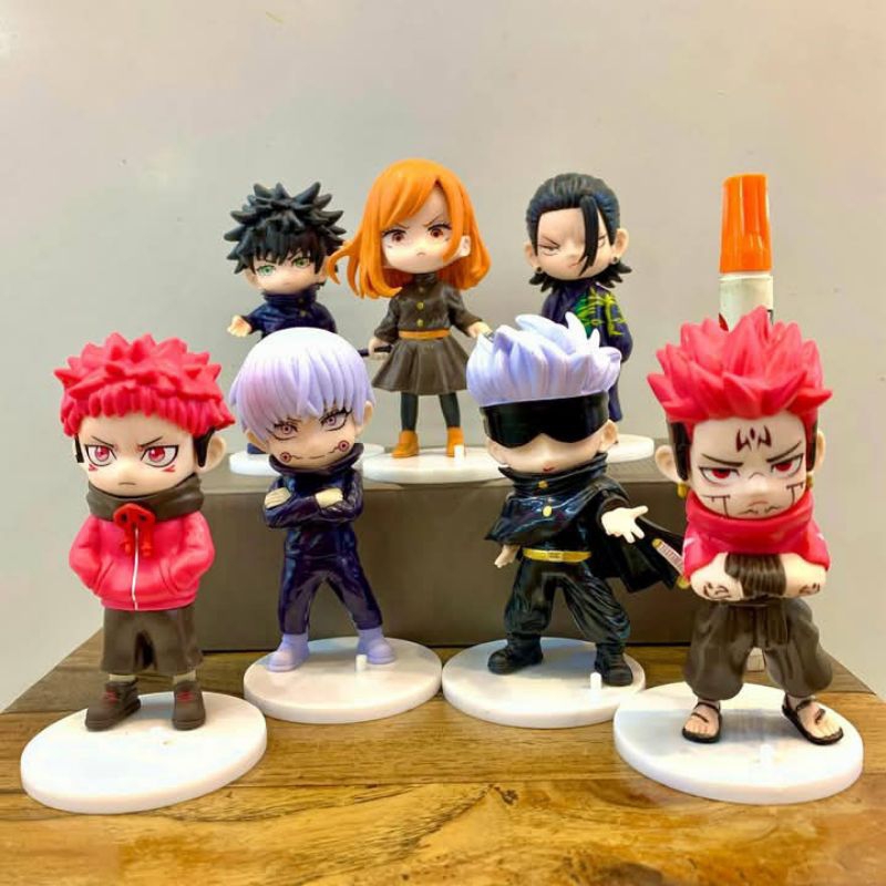 Mainan figure jujutsu kaisen chibi Yuji Itadori, Satoru Gojo, Megumi Fushiguro, Nobara KugisakiStatu