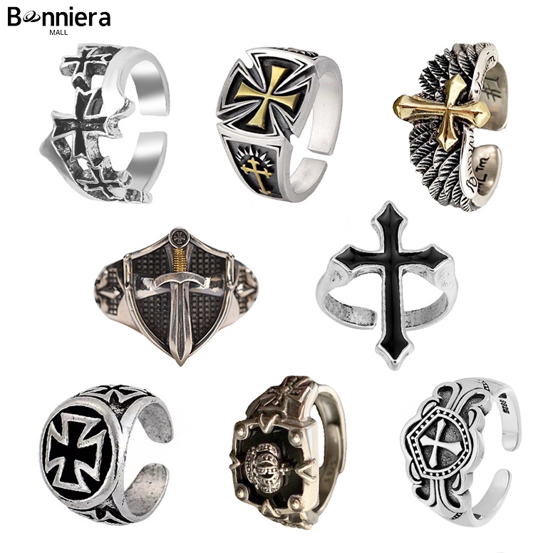 New MurahCODCincin SalibCincin Cross HitamCincin Retro PriaCincin Titanium Pria Punk Gaya Rock Hip H
