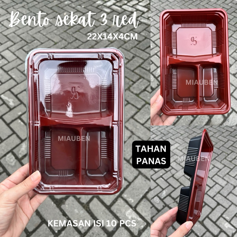 (10set) mika hips bento sekat 3 merah hitam