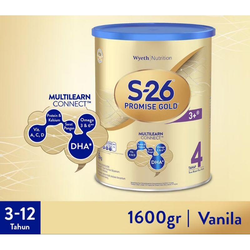 

S-26 Promise GOLD Tahap 4 susu pertumbuhan anak 3-12 Tahun, kaleng 1600 gr