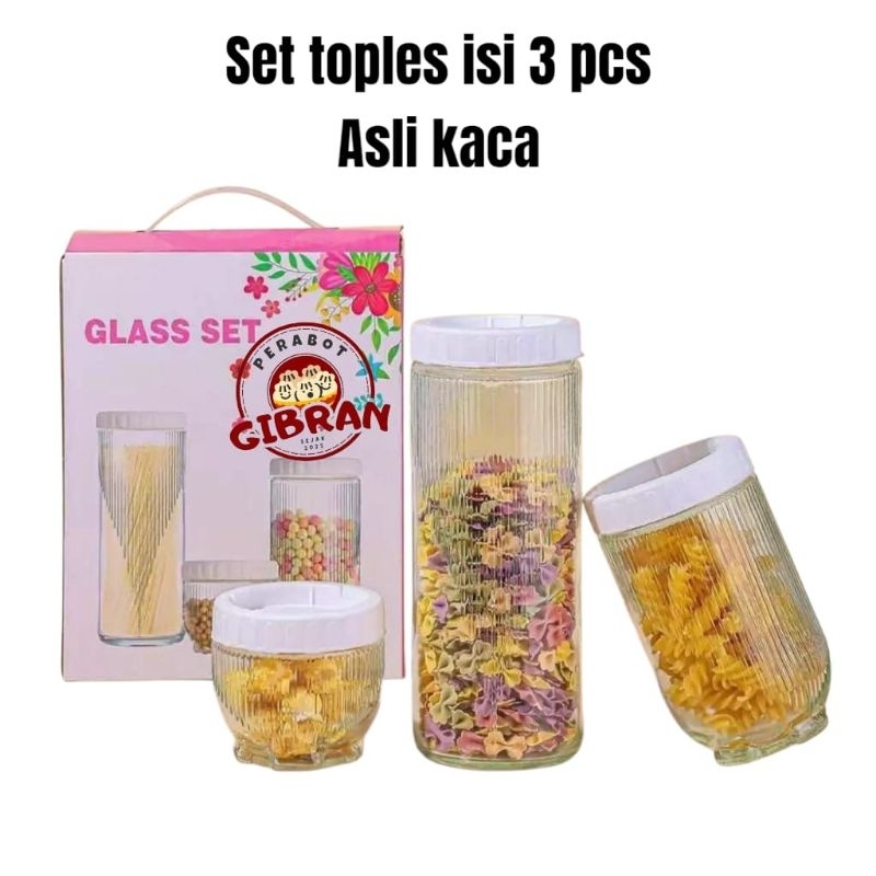 Judule Set Toples kaca isi 3 pcs Toples lebaran Toples kue lebaran