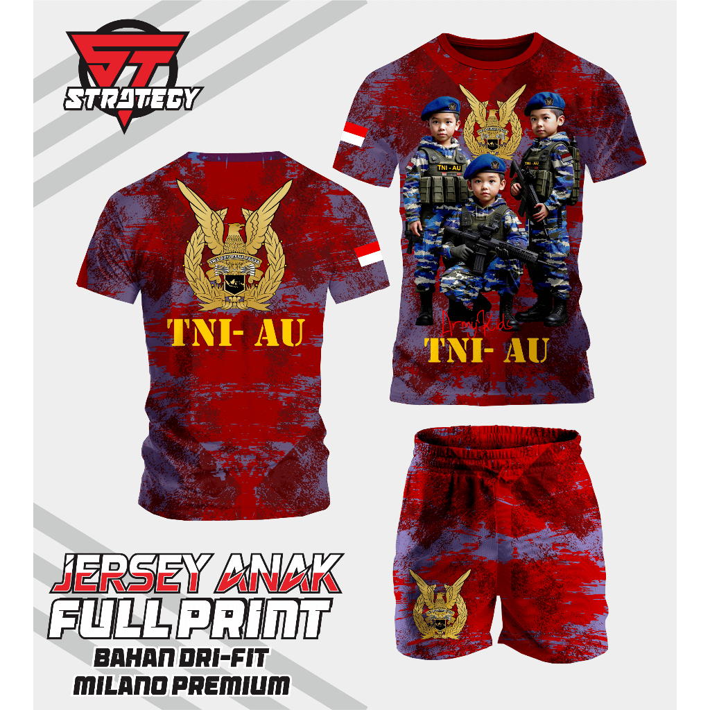Kaos jersey setelan Anak anak Full print, TNI AU v4