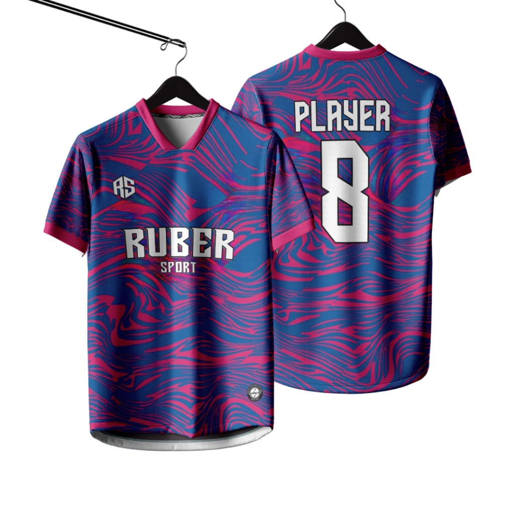 Jersey Futsal / Jersey Bola / Jersey Voli Custom Full Printing Bisa Satuan Navy Biru Loreng Merah