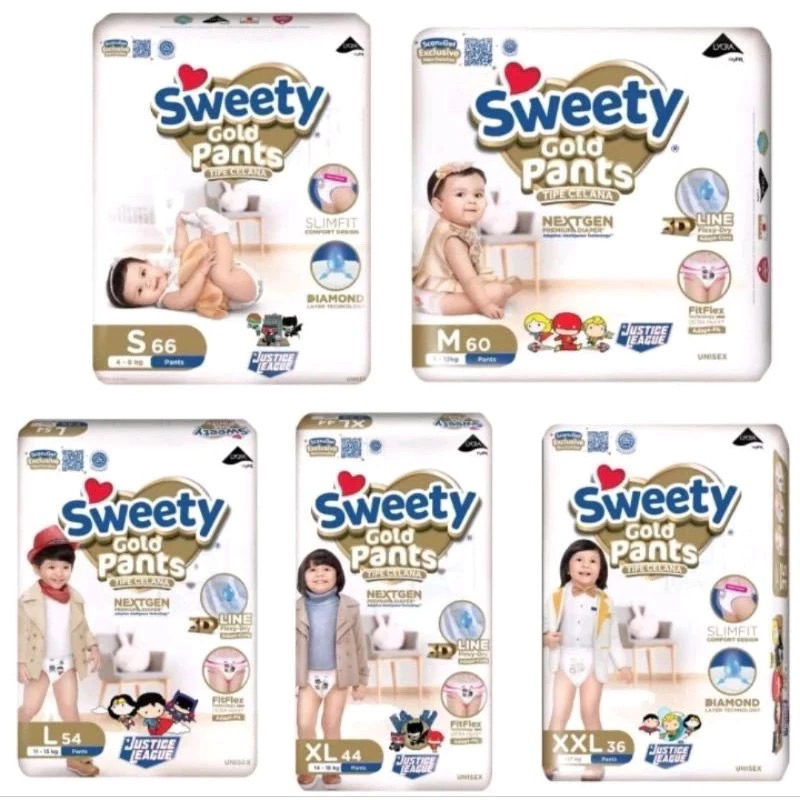 sweety gold pants ukuran S66,M60,L54,XL44,Xxl36/popok,pampers