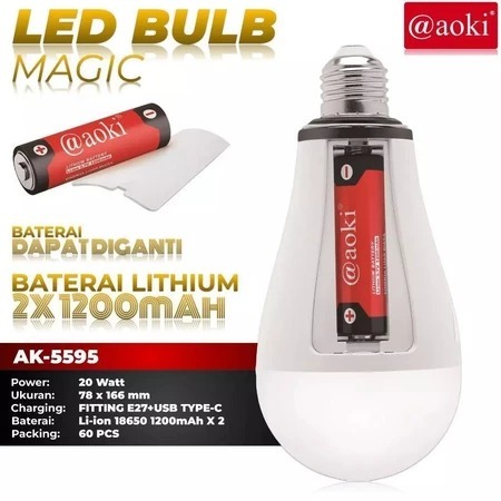 AOKI Lampu LED Bohlam Magic Emergency AD/DC 20W Fitting Baterai / Bohlam Emergency