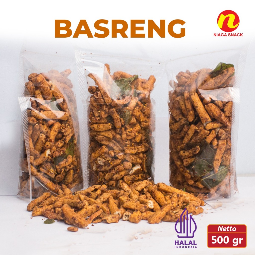 

500gram Basreng Bakso Goreng Pedas Gurih Daun Jeruk Jajanan Kekinian Viral