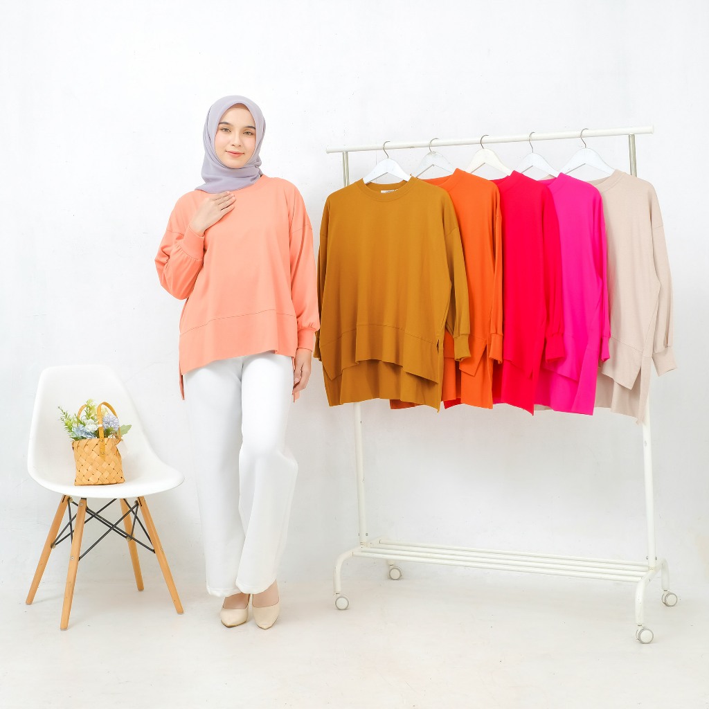 Cotton Kaos Polos Warna Peach Bahan Katun 24s Lengan Panjang Tunik
