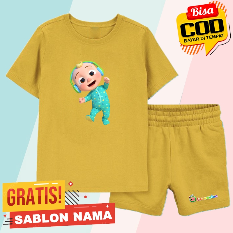 Setelan Koas Anak CocoMelon / Baju Setelan Celana Kaos Anak Laki Laki & Perempuan Custom Nama CocoMe