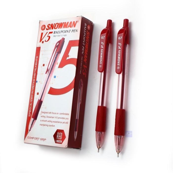 

(1PAK ISI 12PCS)SNOWMAN BALLPOINT V-5 MERAH