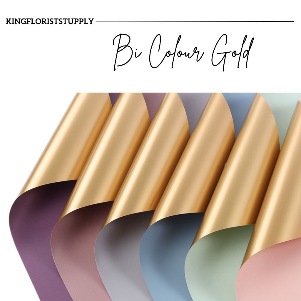 

Kertas Pembungkus 2 Warna Bi Color Gold Paper Cellophane Waterproof Flower Paper Bouquet/Gift