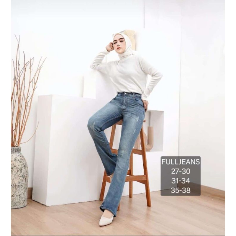 Sz 27-38 Celana Cutbray Jeans Jumbo FullJeans Sobek Cakar Import Bahan Melar