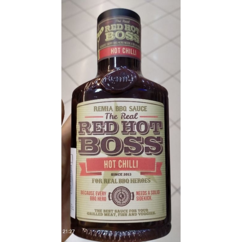 

REMIA BBQ SAUCE THE REAL RED HOT BOSS HOT CHILLI FOR REAL BBQ HEROES 450ml