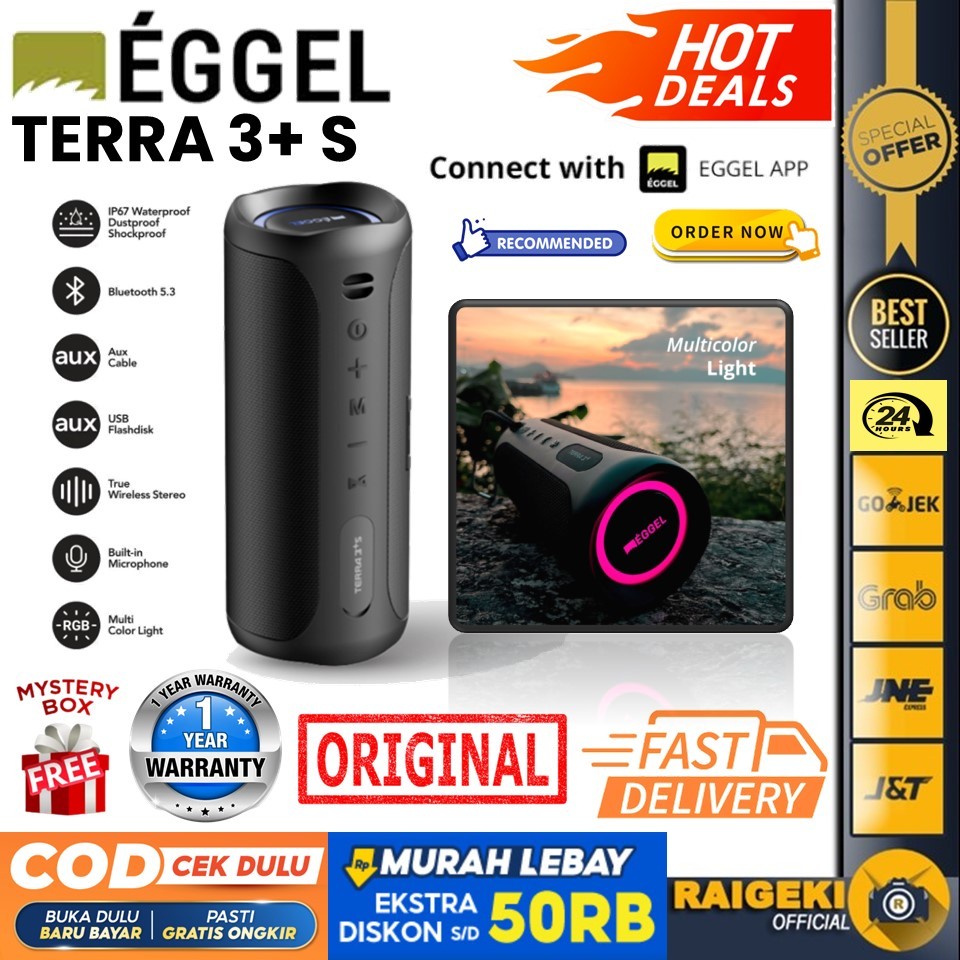 Eggel Terra 3 Plus S Waterproof Portable Bluetooth Speaker with RGB Light