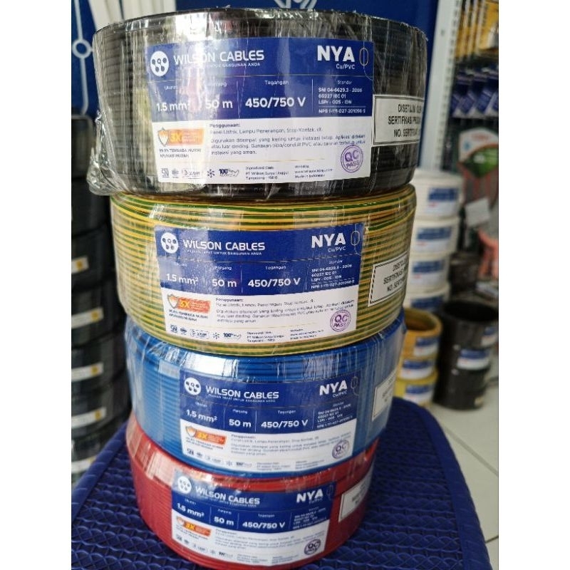WILSON CABLE - KABEL TEMBAGA KAWAT/TUNGGAL NYA 1,5mm² @50meter  SNI LMK