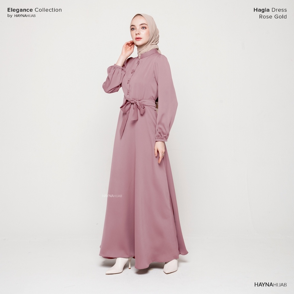 SALEE HAYNA Hagia Dress Rose Gold  Dress Kondangan Daily Dress Busui Friendly Gamis Wanita Muslim