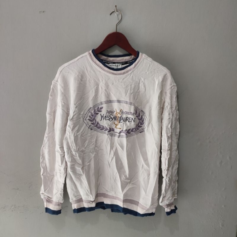 Vintage YvesSaintLaurent Pour Bomme Spellout Logo Embroidered Sweatshirt