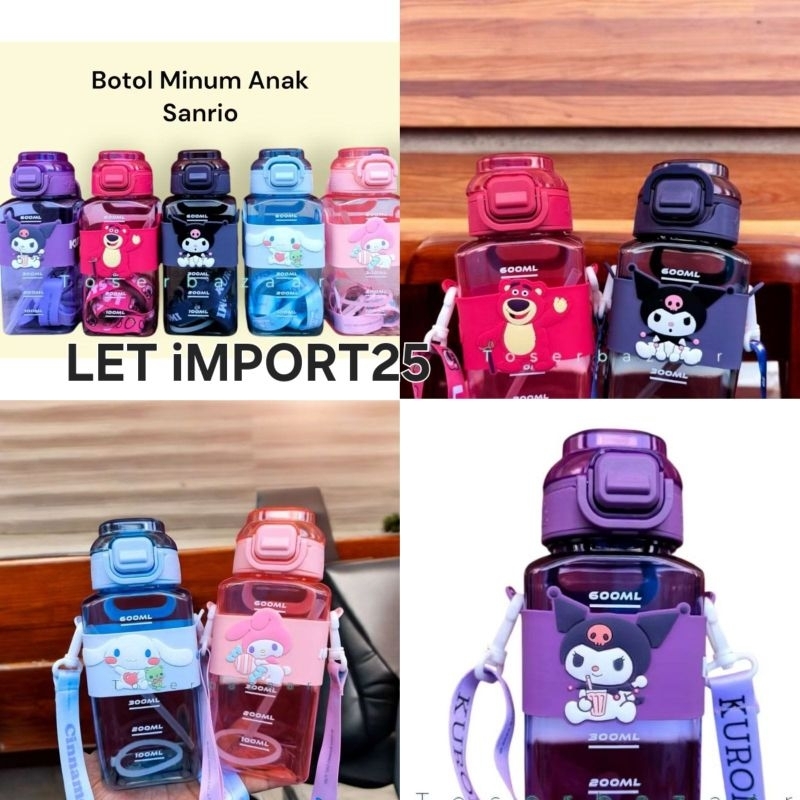 Botol Minum 600ML Sedotan Sanrio AW-01D / Botol Minum 600ML Sedotan Anak Kuromi My Melody Cinnamorol