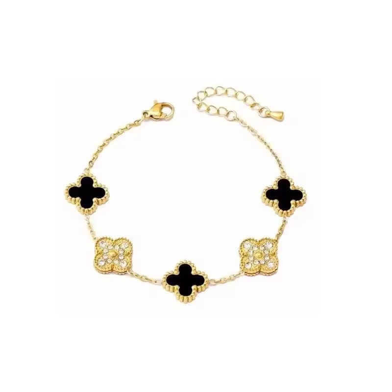 Gelang Clover Bunga Jumbo Titanium / Gelang Clover Permata / Gelang 5 Clover Titanium / gelang titan