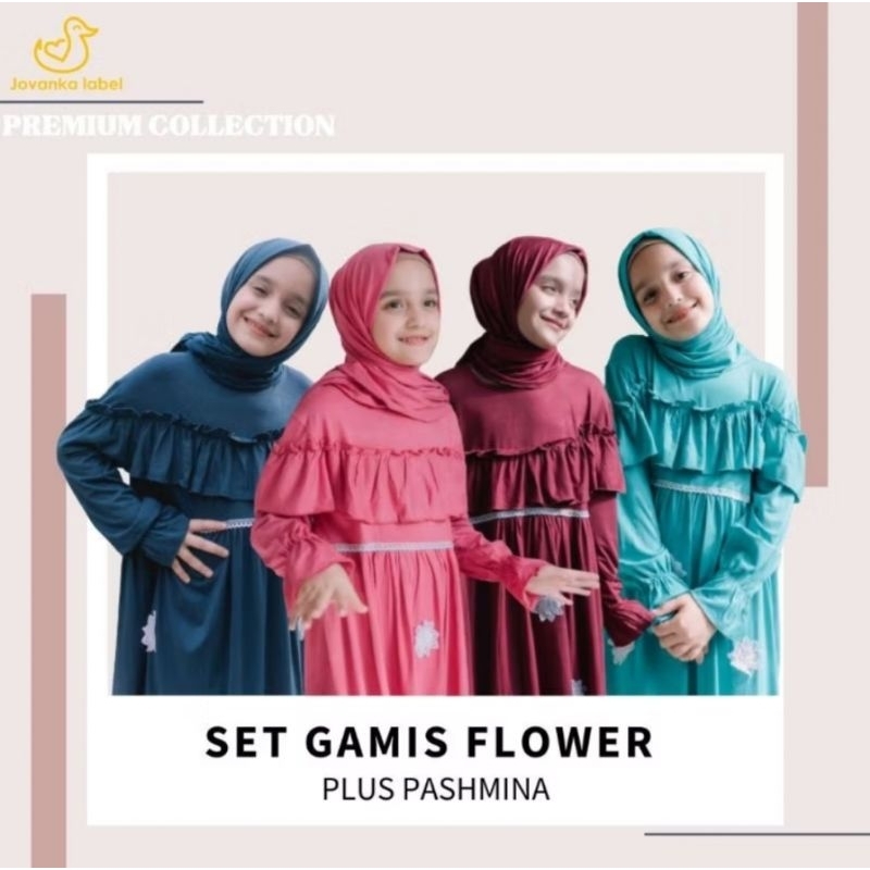 Neww GAMIS SET GAMIS BUNGA + PASHMINA JOVANKA LABEL SIZE 2/4/6/8/10 TAHUN / GAMIS RUFFLE JOVANKA LAB
