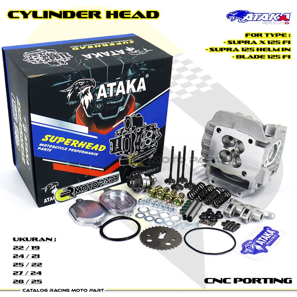 ATAKA RACING Super Head Porting CNC Supra X 125 Injeksi FI Helm in Blade 125 FI 4 Klep KYZ 22/19 24/